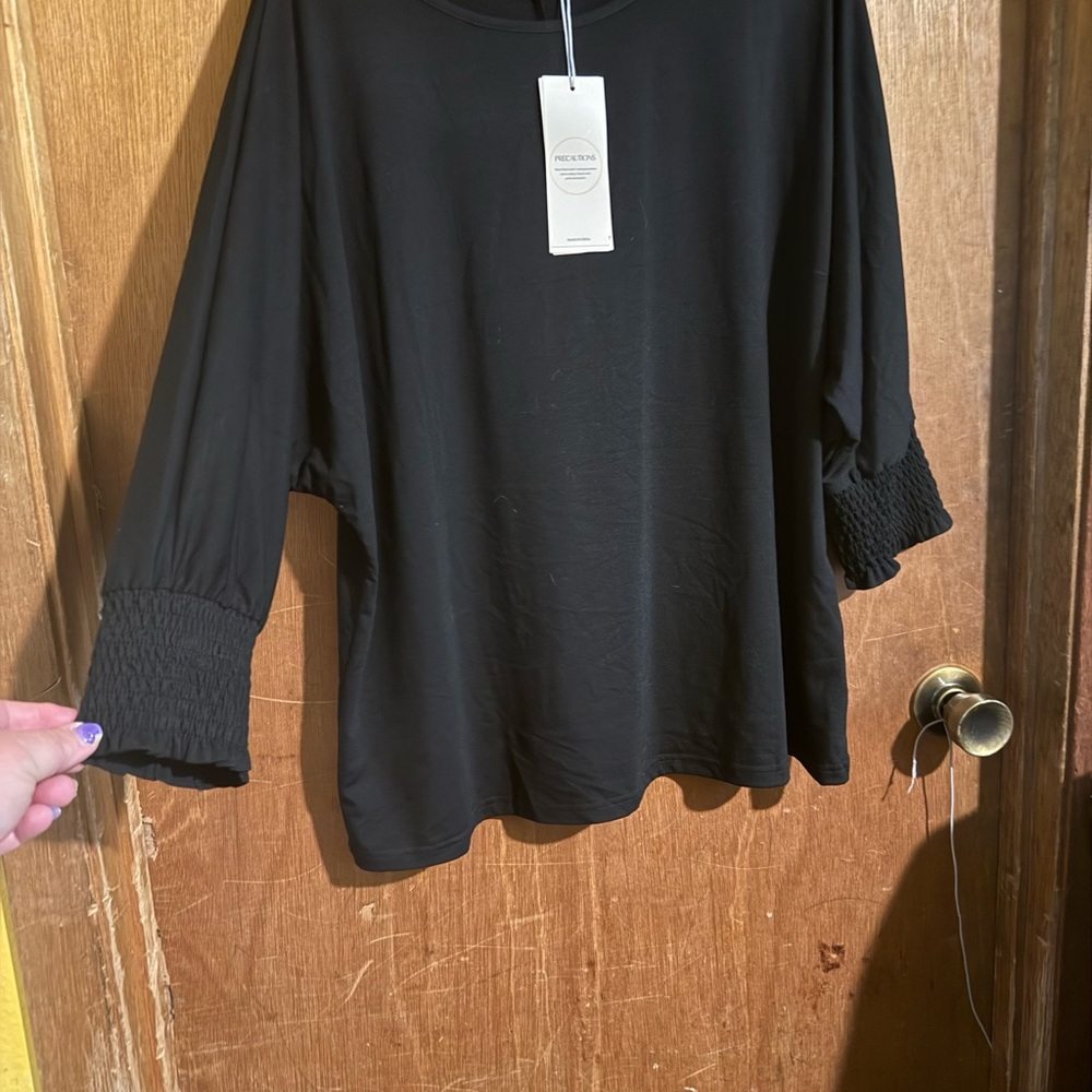 Black Relaxed Boxy Blouse with Mandarin Collar